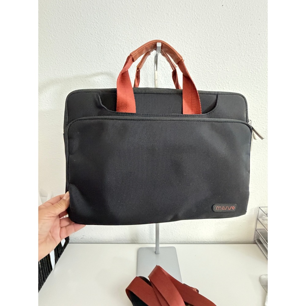 Mosiso Laptop‎ Briefcase Messenger Bag Black Orange Canvas 15.5 Inch Tech Sleeve